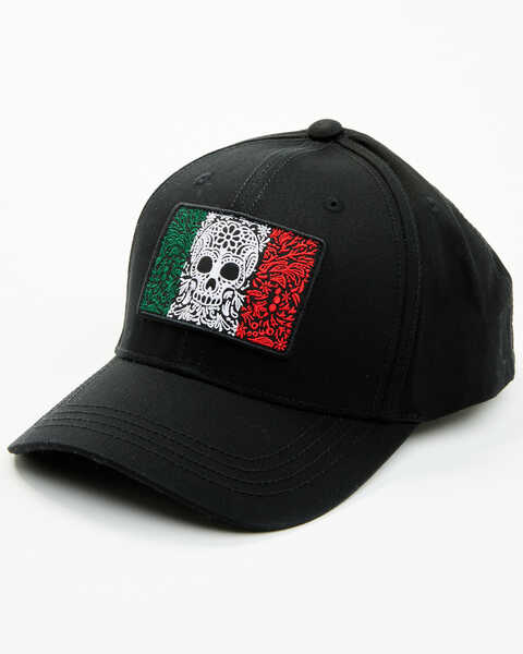 Moonshine Spirit Men's Sugar Skull Mexican Flag Baseball Cap, Black, hi-res