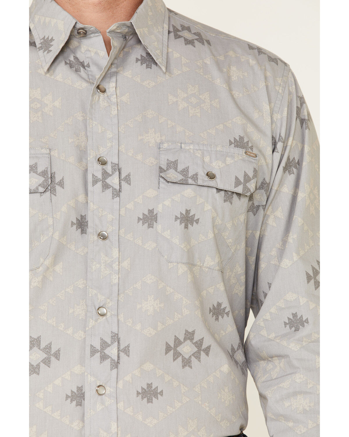 Image #3 - Tin Haul Men's Gray Southwestern Textured Print Long Sleeve Snap Western Shirt, Grey, hi-res