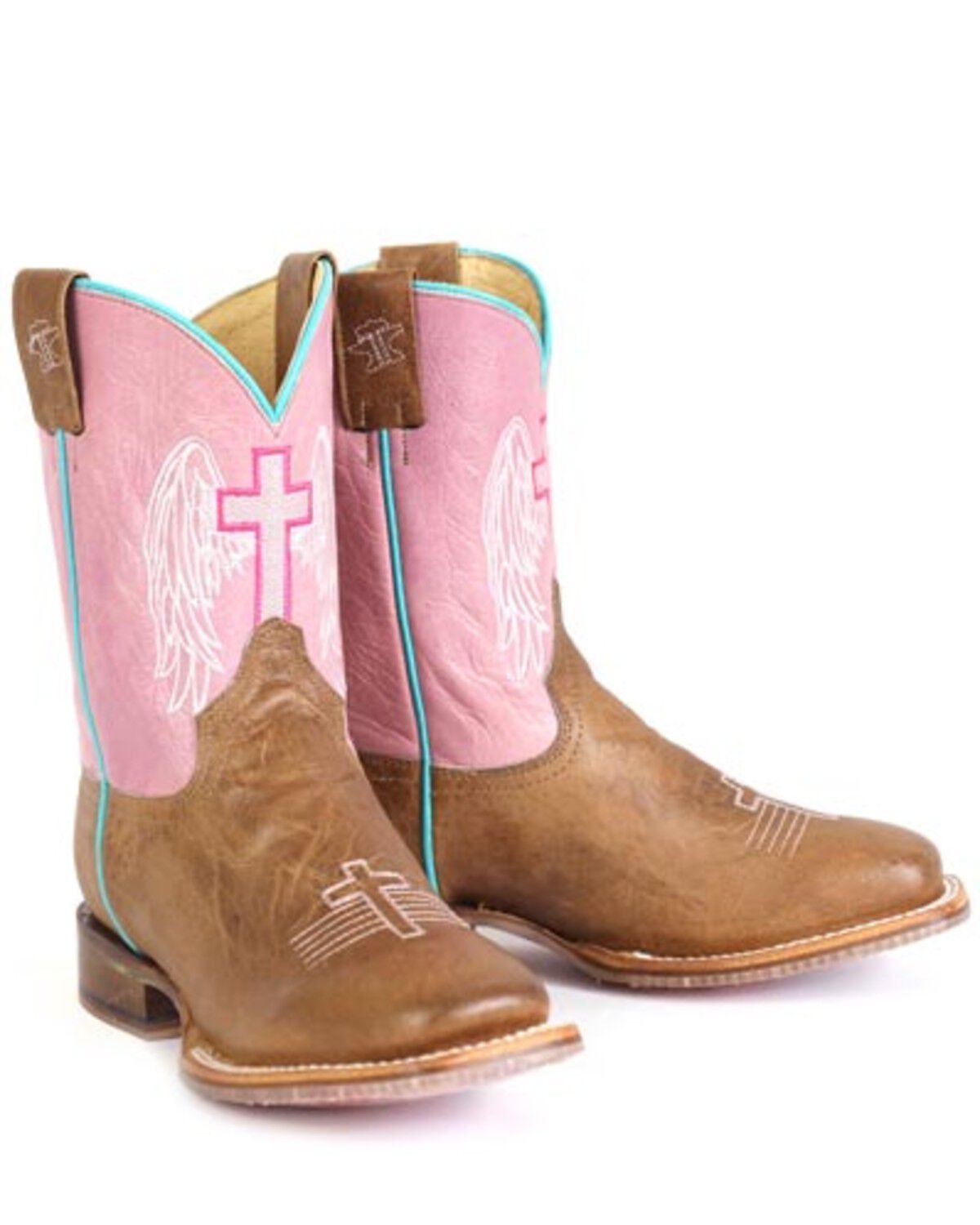 Tin Haul Girls' Angel Wings Western Boots - Broad Square Toe, Brown, hi-res