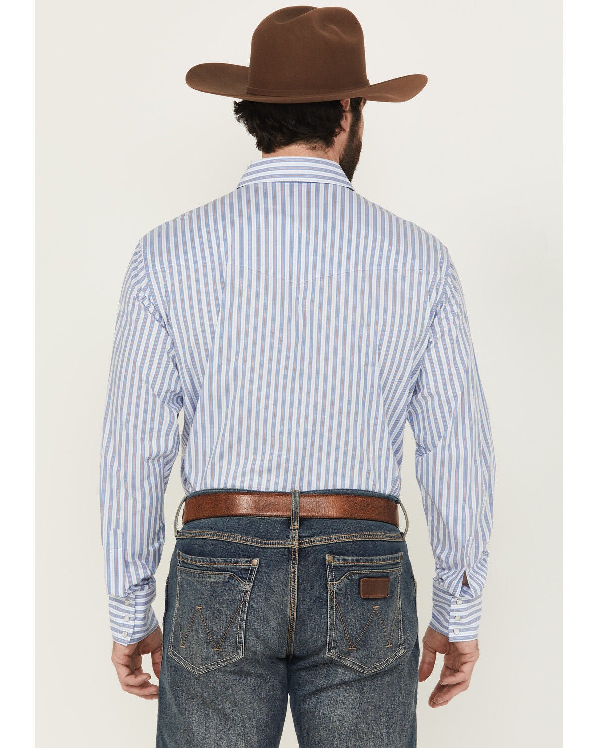Image #4 - Wrangler Men's Striped Print Long Sleeve Snap Stretch Western Print - Big, Blue, hi-res