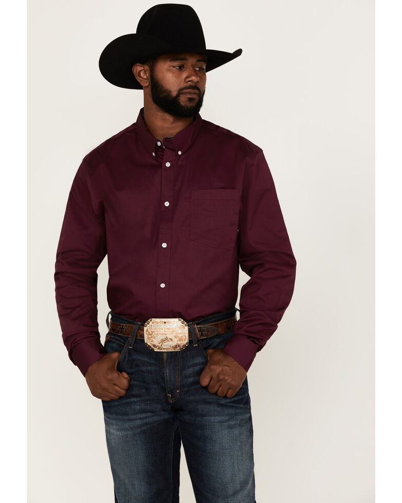Rank 45 Men's Solid Purple Basic Twill Logo Long Sleeve Button-Down Western Shirt , Purple, hi-res