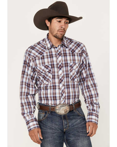 Image #1 - Roper Men's KC Plaid Print Long Sleeve Western Pearl Snap Shirt, Wine, hi-res