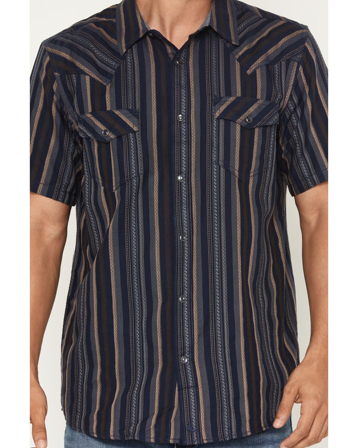 Image #3 - Cody James Men's Highland Rim Striped Print Short Sleeve Snap Western Shirt, Navy, hi-res