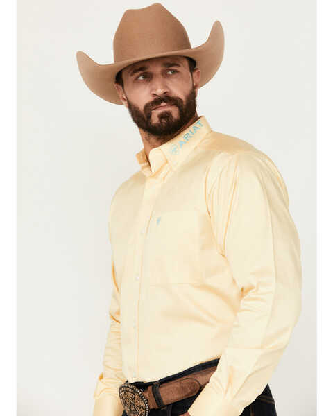 Image #3 - Ariat Men's Team Logo Twill Long Sleeve Button-Down Western Shirt - Tall , Yellow, hi-res