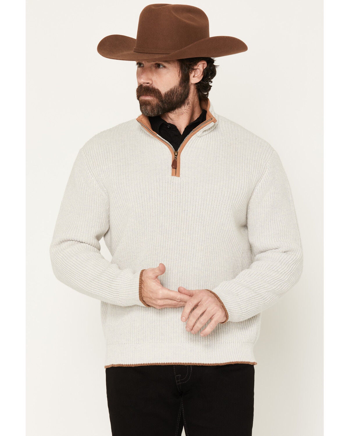 Kimes Ranch Men's Barton Solid 1/4 Zip Pullover Sweater, Tan, hi-res