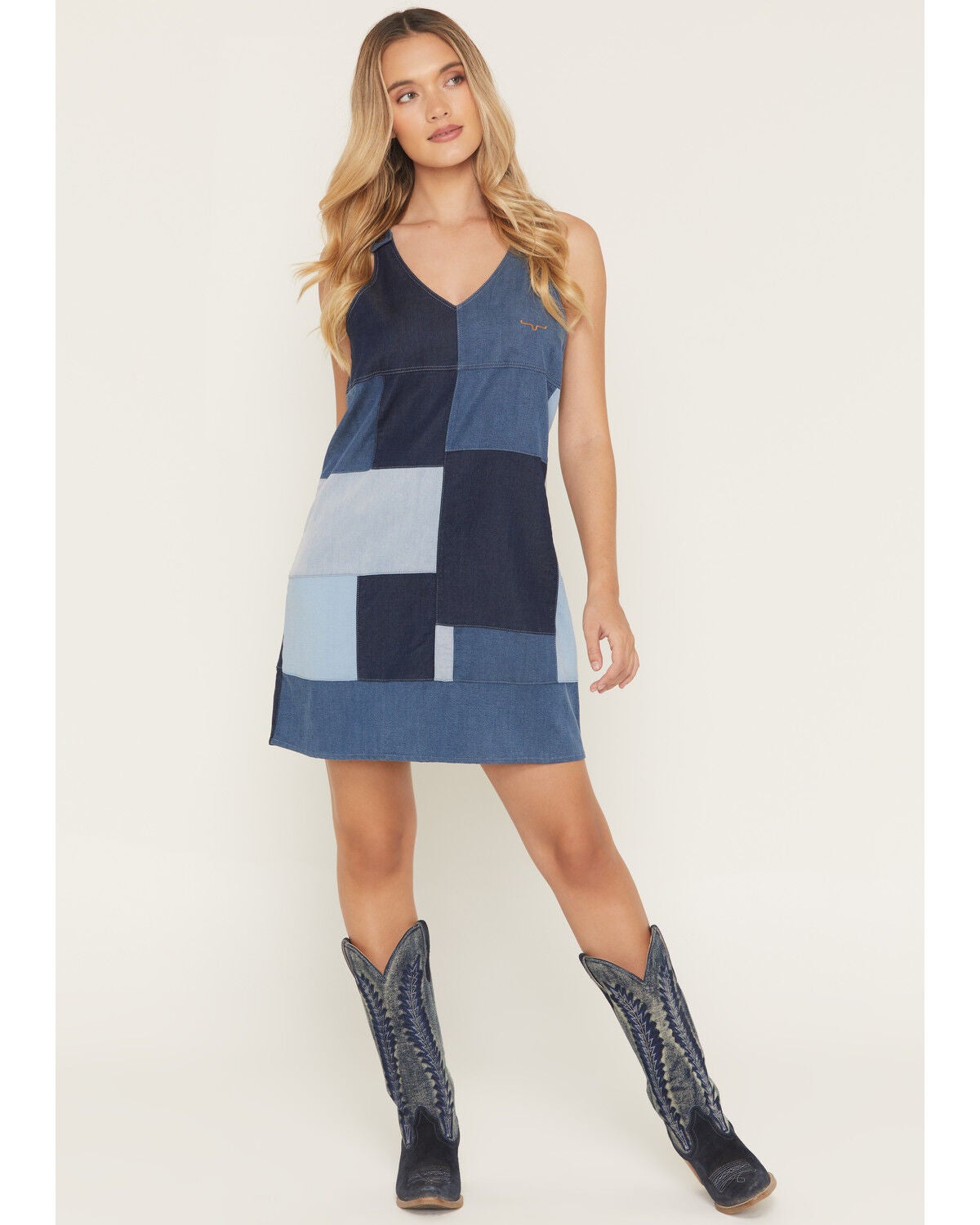 Kimes Ranch Women's Dottie Sleeveless Denim Patchwork Mini Dress, Blue, hi-res
