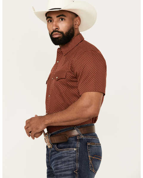 Image #2 - Moonshine Spirit Men's Avery Geo Print Short Sleeve Snap Western Shirt , Burgundy, hi-res