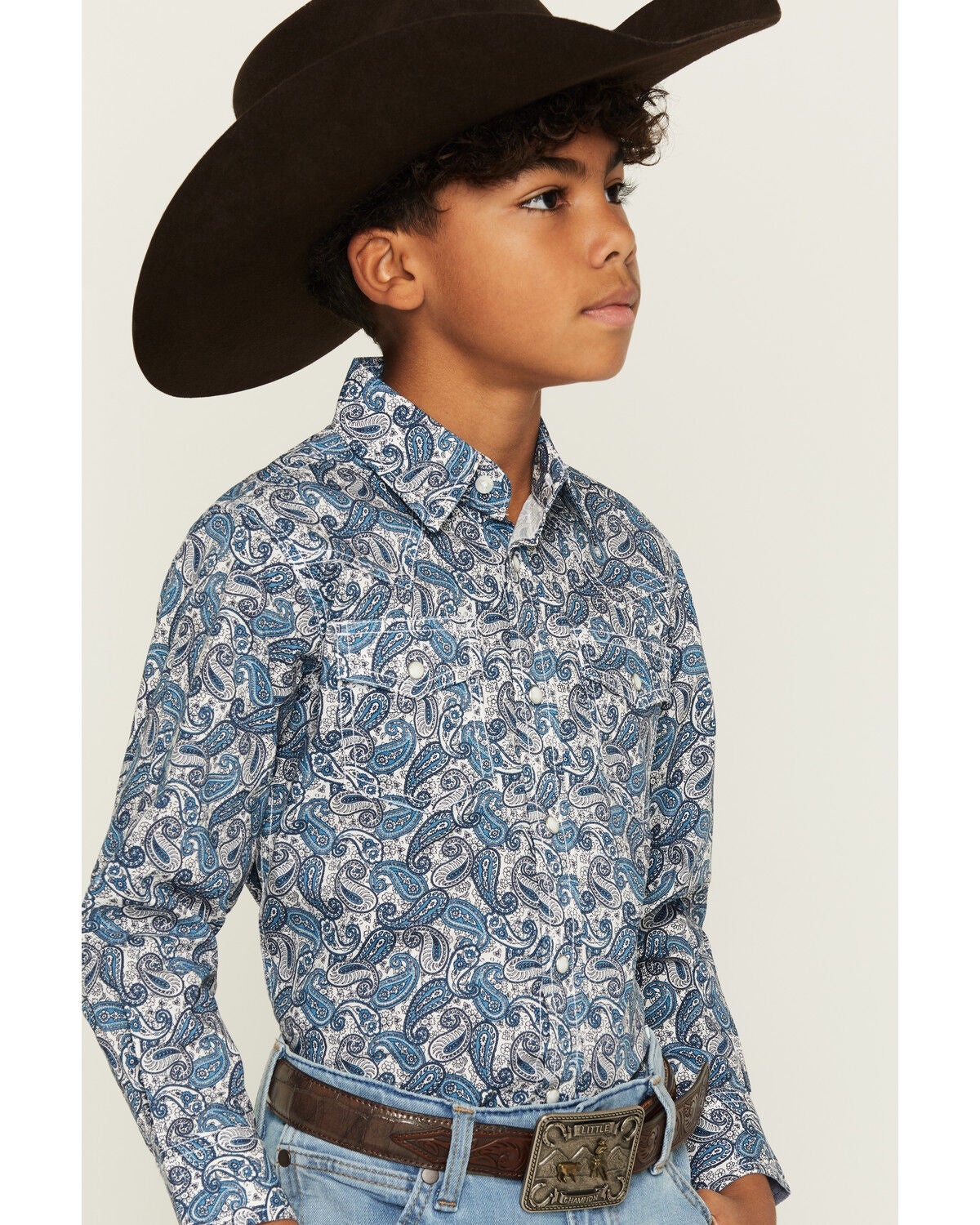 Image #2 - Wrangler 20X Boys' Paisley Print Long Sleeve Snap Stretch Western Shirt, White, hi-res