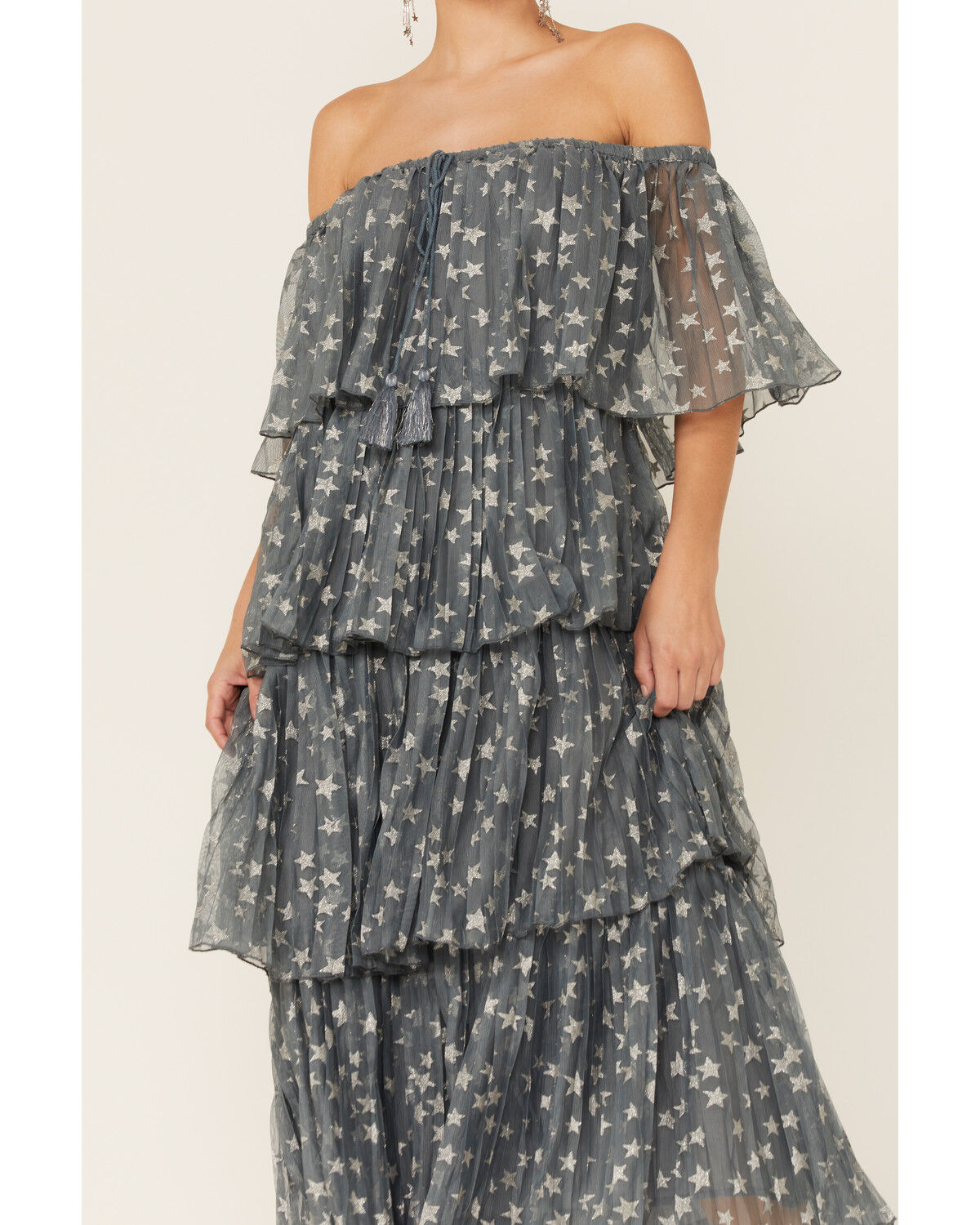 Image #2 - Z&L Women's Off-the-Shoulder Star Print Tiered Midi Dress, Multi, hi-res