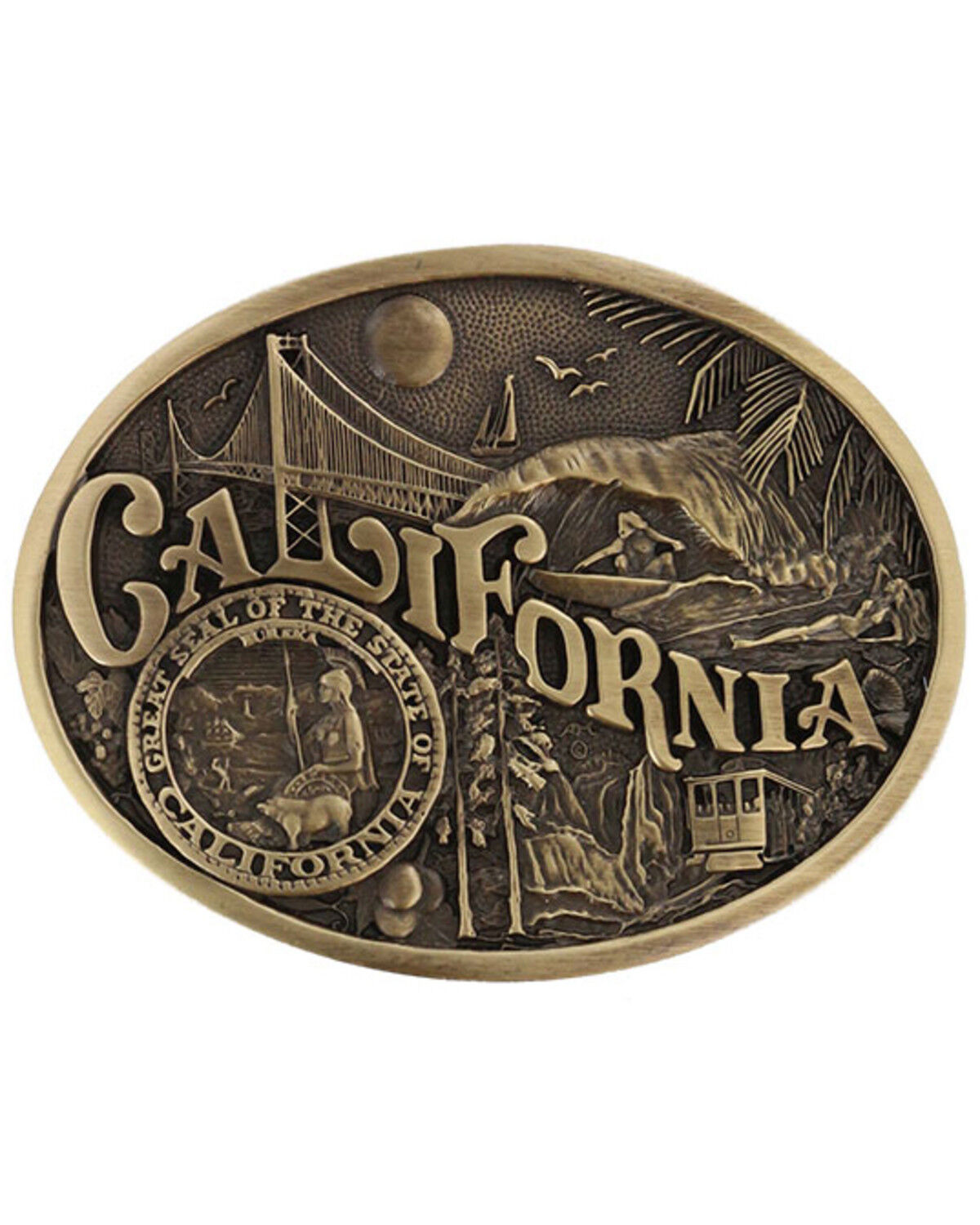 Image #1 - Montana Silversmiths Men's California State Heritage Attitude Belt Buckle, Gold, hi-res