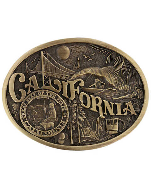 Montana Silversmiths Men's California State Heritage Attitude Belt Buckle, Gold, hi-res