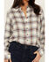 Image #3 - Cleo + Wolf Women's Amy Plaid Print Button-Up Cropped Long Sleeve Flannel Shirt, Cream, hi-res