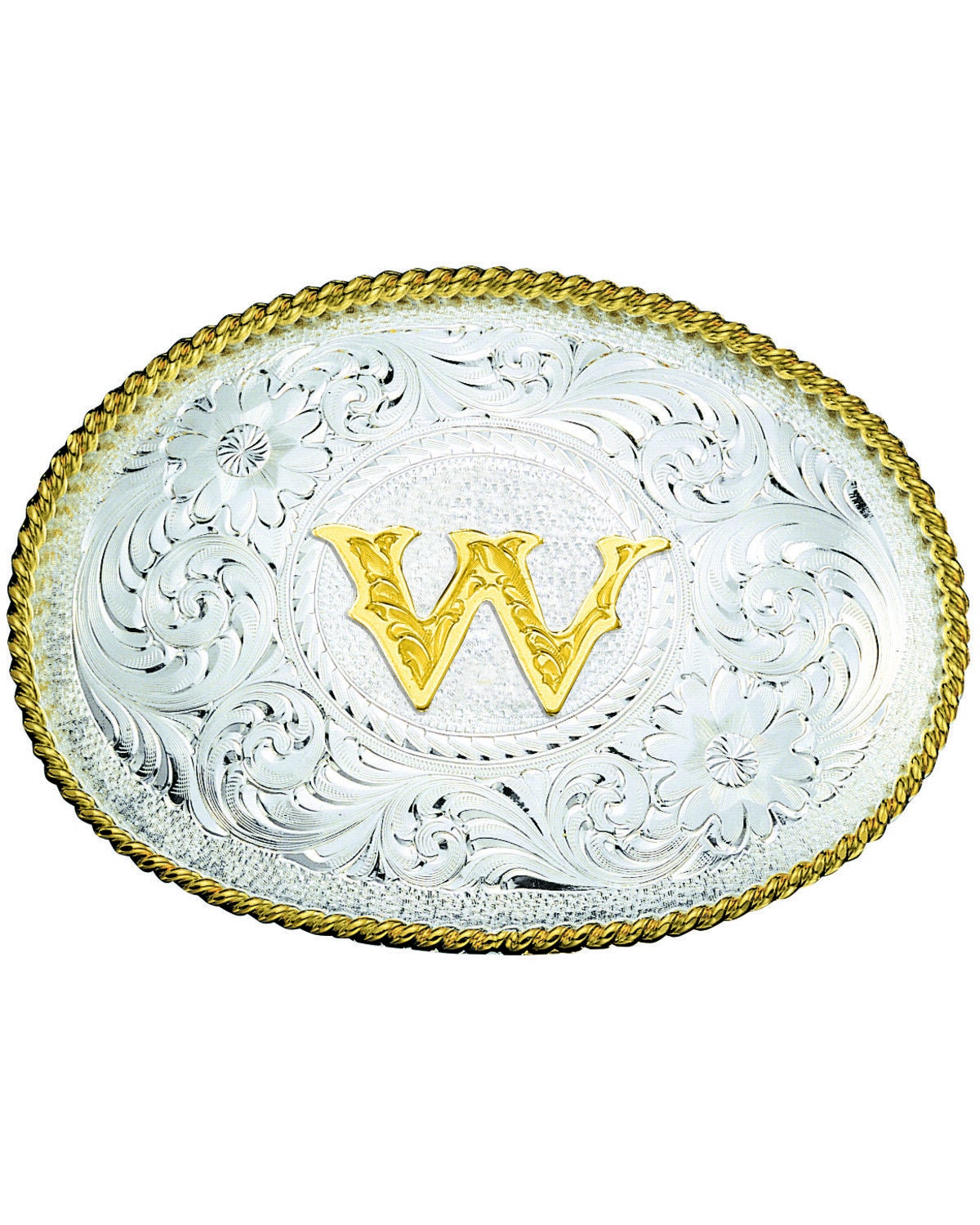 Montana Silversmiths Engraved Initial W Western Belt Buckle, Multi, hi-res