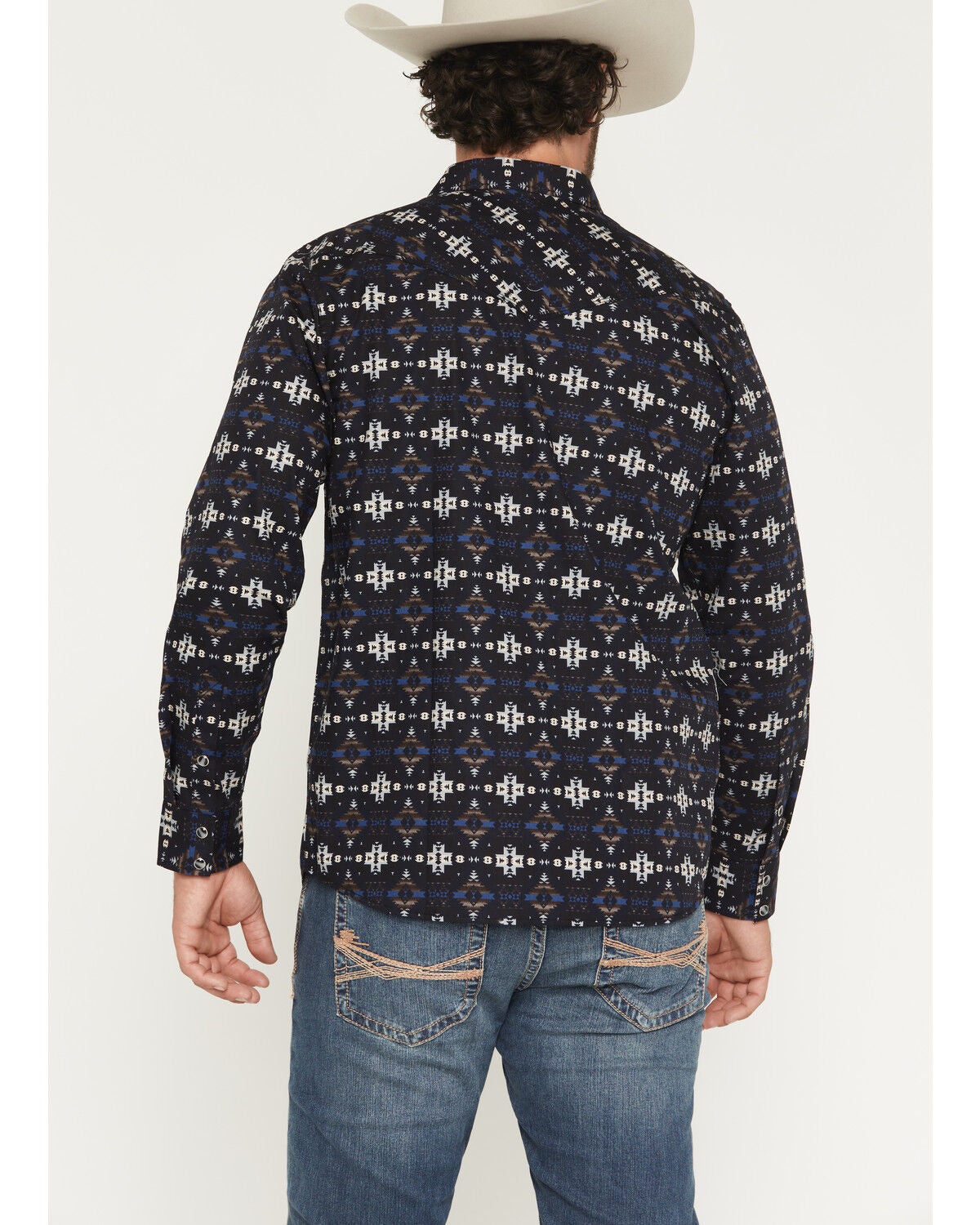 Image #4 - Moonshine Spirit&reg; Men's Indian Wells Southwestern Print Long Sleeve Snap Western Shirt, Navy, hi-res
