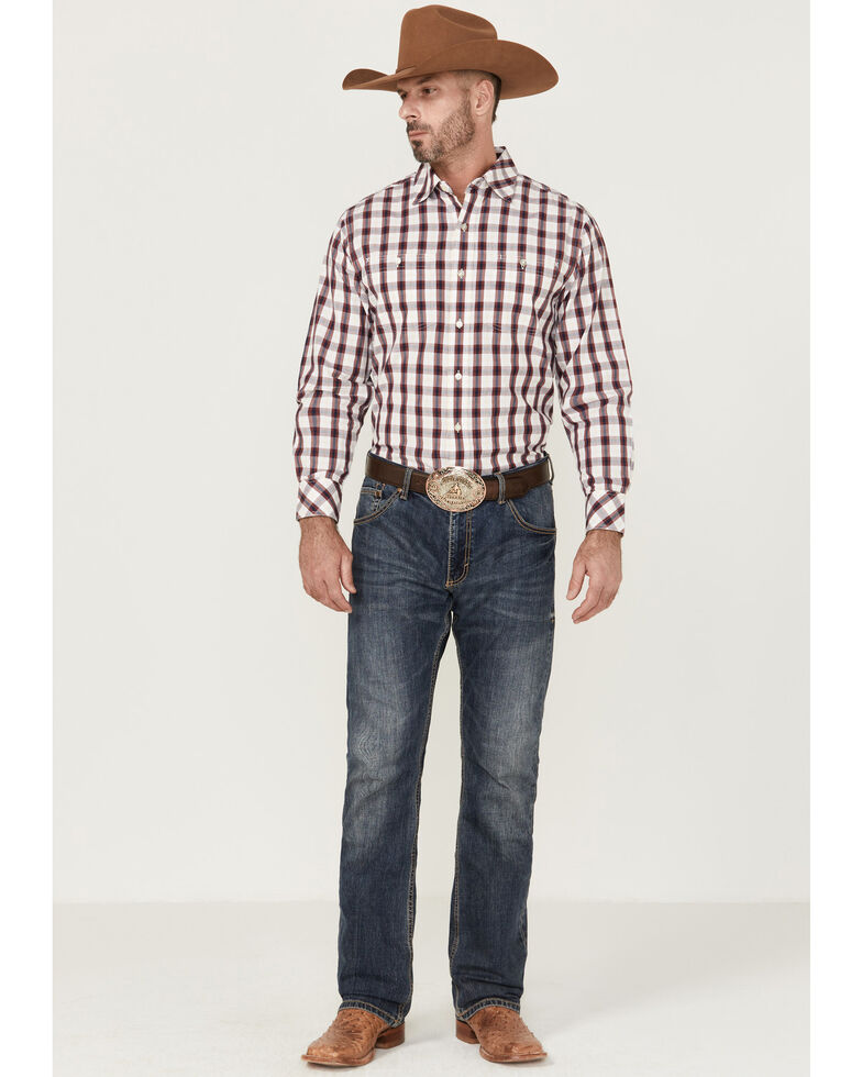 Resistol Men's Bradenton Windowpane Plaid Long Sleeve Button-Down Western Shirt, Off White, hi-res