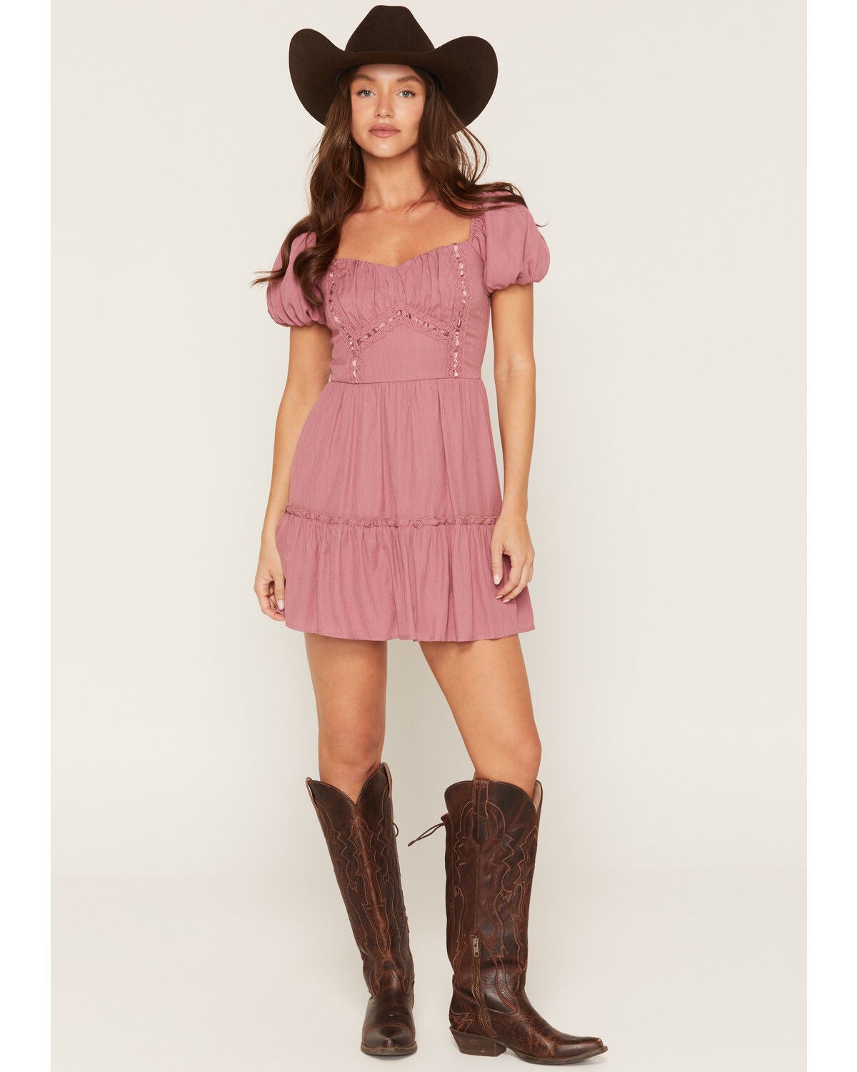 Trixxi Women's Solid Short Sleeve Mini Dress, Mauve, hi-res
