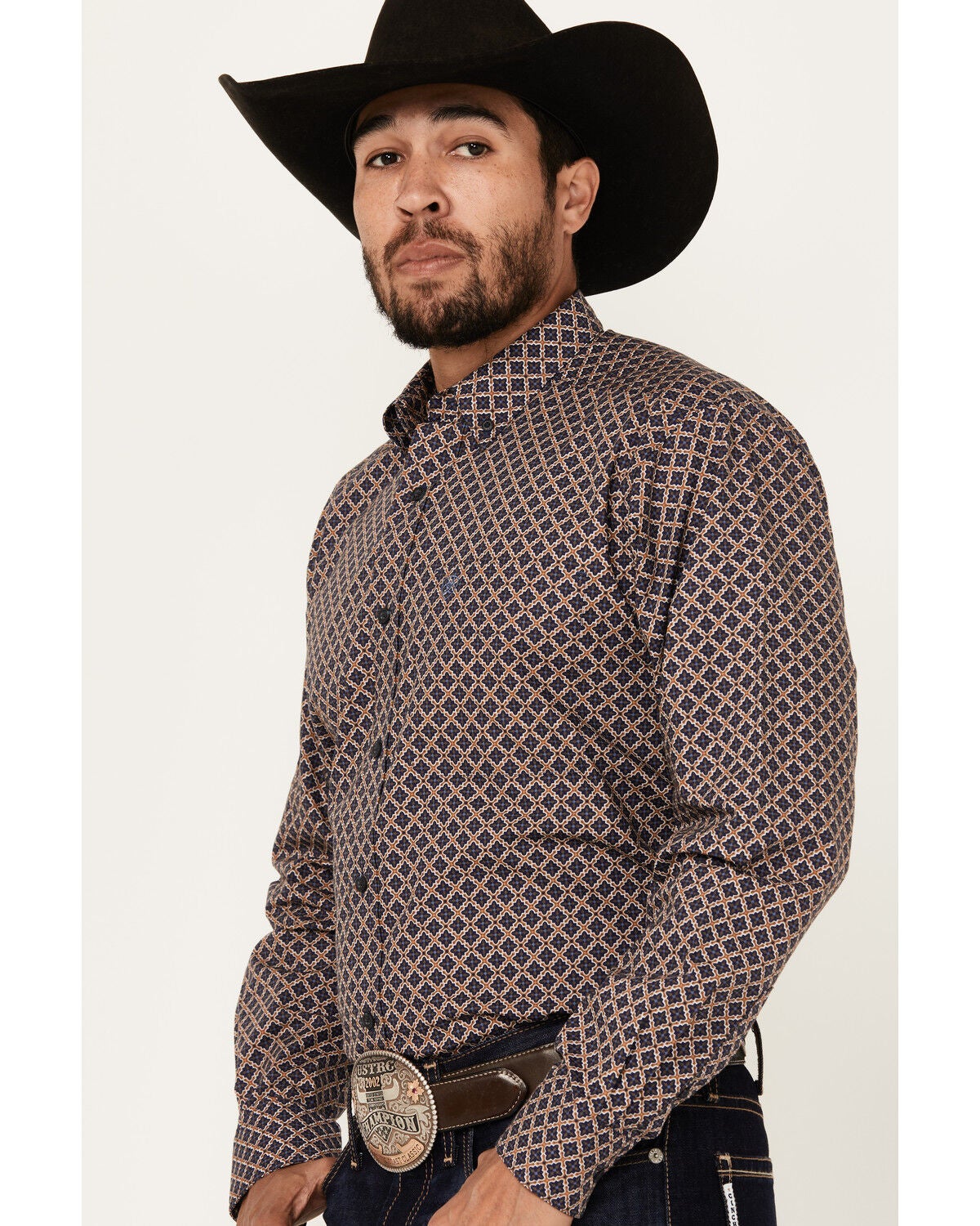 Image #2 - Ariat Men's Crawford Medallion Print Long Sleeve Button-Down Western Shirt, Navy, hi-res