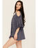 Image #2 - Gunit Women's Floral Embroidered Cold Shoulder Long Sleeve Shirt, Grey, hi-res