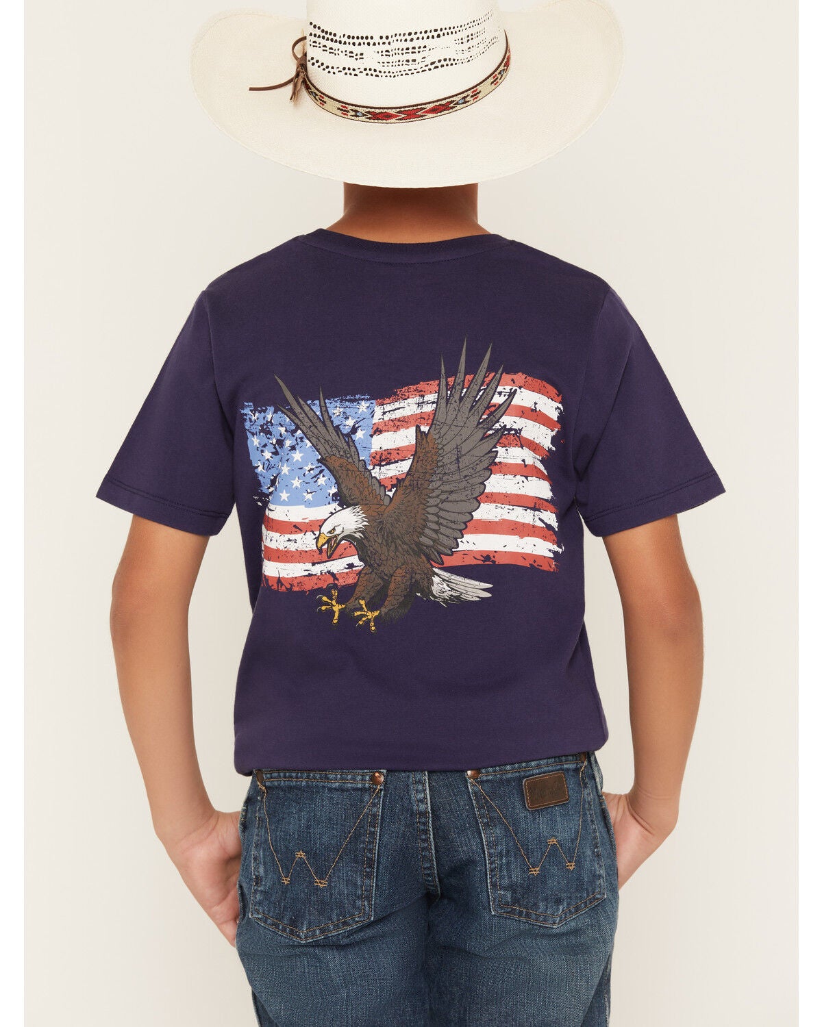 Sable Sky Boys' Eagle And Flag Short Sleeve Graphic T-Shirt, Navy, hi-res