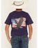 Image #1 - Sable Sky Boys' Eagle And Flag Short Sleeve Graphic T-Shirt, Navy, hi-res