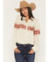 Image #1 - Rock & Roll Denim Women's Running Horse Border Print Oversized Long Sleeve Pearl Snap Western Shirt, Beige, hi-res