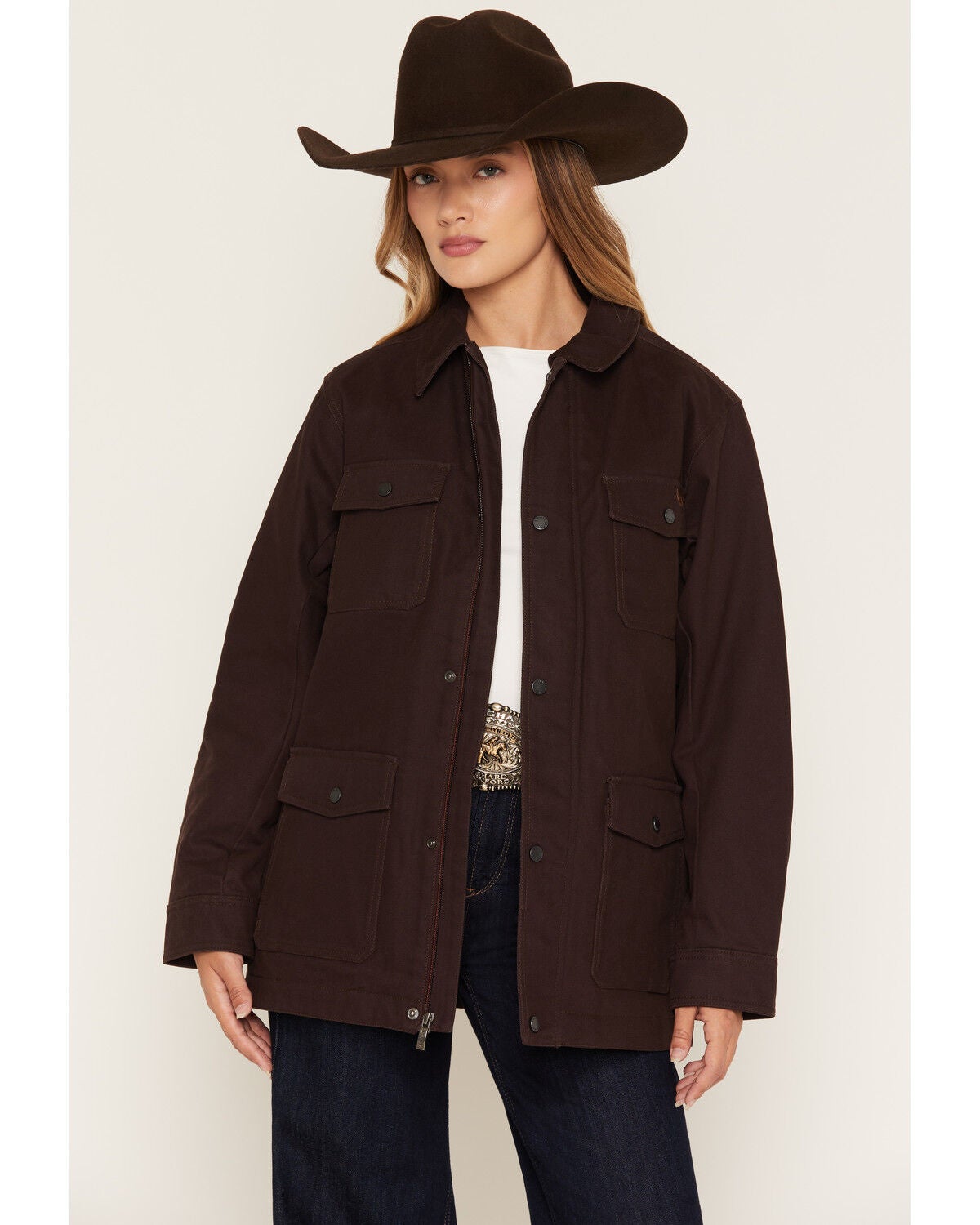 Image #1 - Ariat Women's Western Canvas Concealed Carry Chore Jacket, Chocolate, hi-res