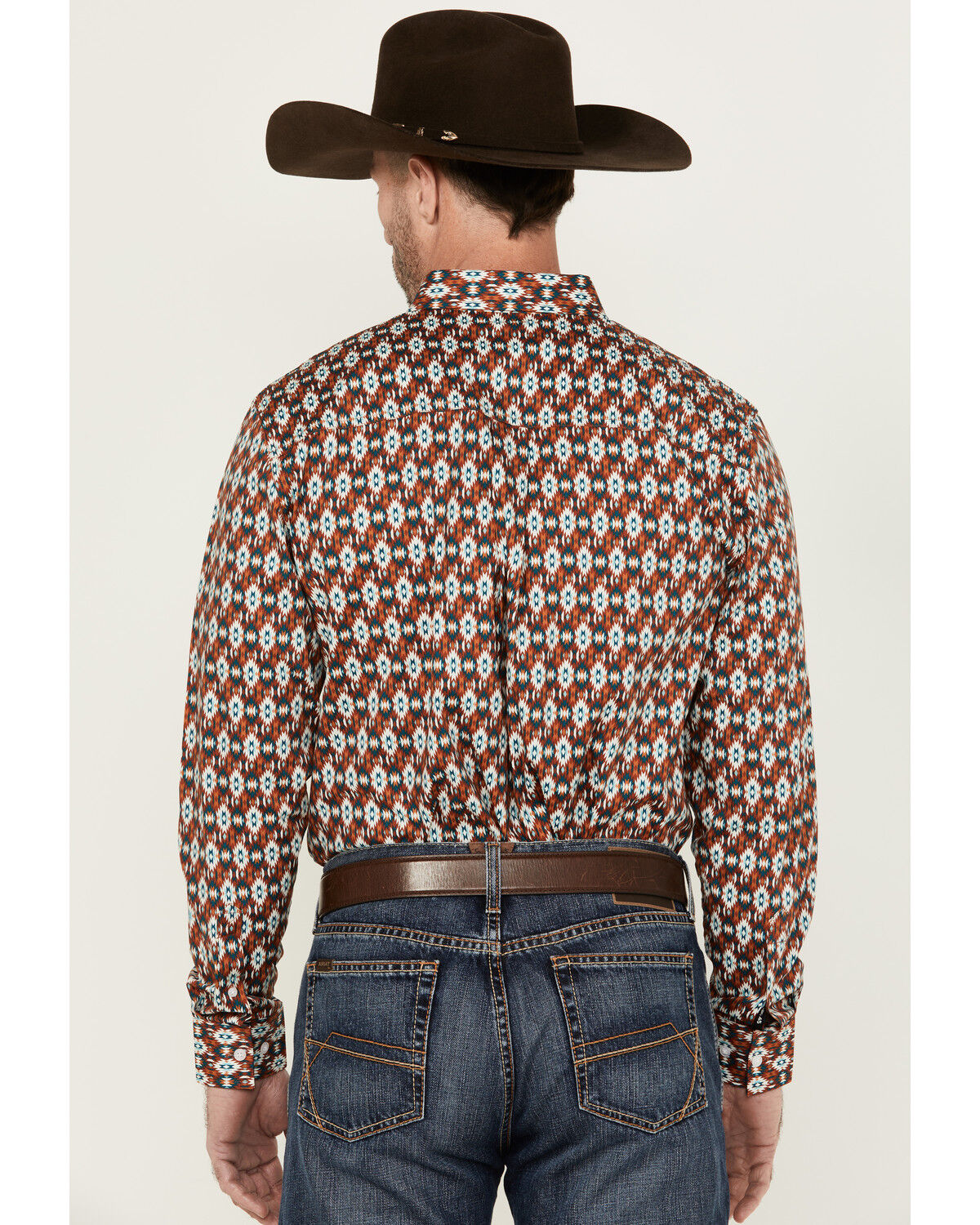 Image #4 - RANK 45® Men's Multaz Southwestern Print Geo Print Long Sleeve Button-Down Performance Stretch Western Shirt, Teal, hi-res