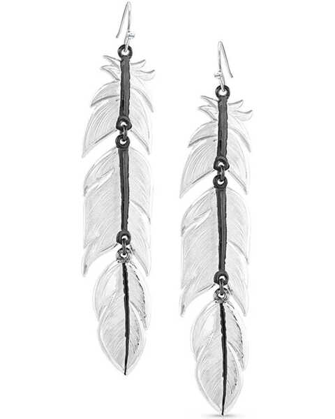 Montana Silversmiths Women's Silver Midnight Magic Feather Dangle Earrings, Silver, hi-res