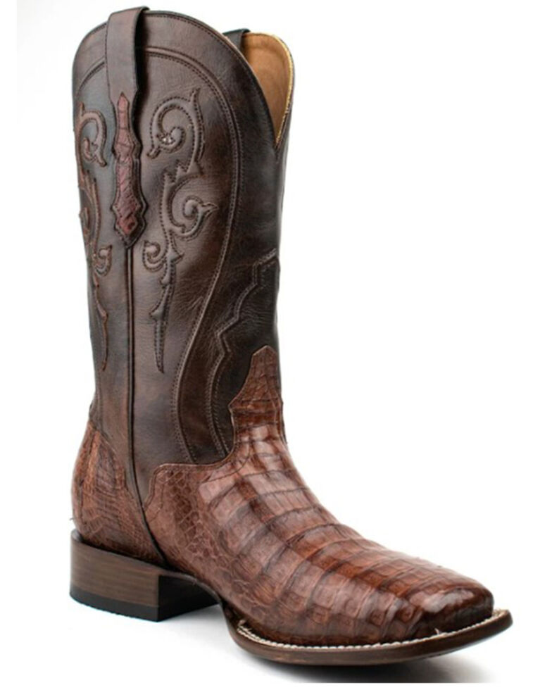 El Dorado Men's Waxy Cowboy Caiman Belly Exotic Western Boots - Broad Square Toe , Bronze, hi-res