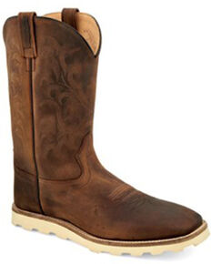 Old West Men's Brown Shaft Western Boots - Wide Square Toe, Brown, hi-res