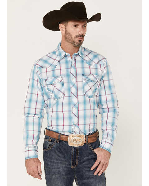 Image #1 - Wrangler 20x Men's Plaid Print Long Sleeve Snap Western Shirt, Teal, hi-res