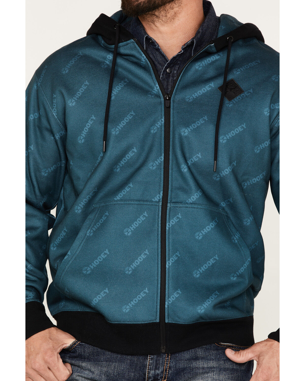 Image #3 - Hooey Men's Butte Monogram Logo Full-Zip Hooded Jacket, Teal, hi-res