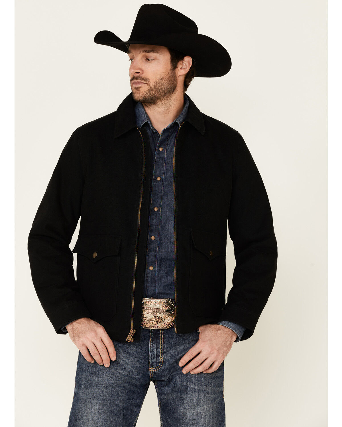 Image #1 - Pendleton Men's Solid Black Canvas Zip-Front Jacket , , hi-res