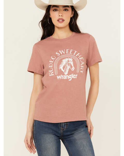 Image #1 - Wrangler Women's Rodeo Sweetheart Short Sleeve Graphic Tee , Mauve, hi-res