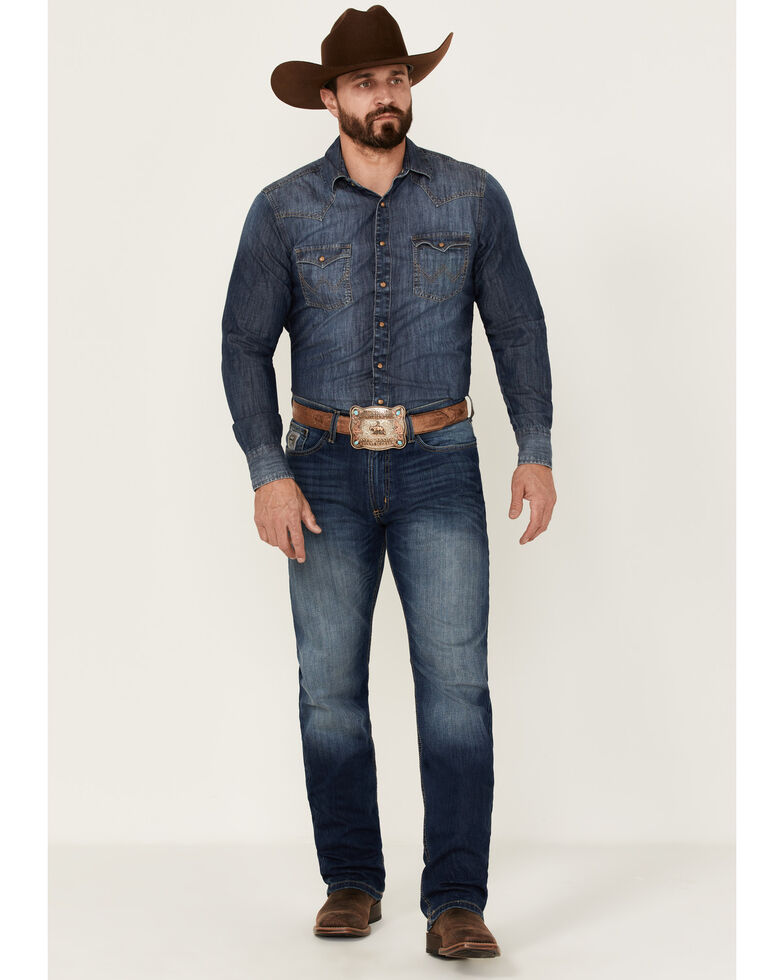 Cinch Men's Silver Label Medium Stonewash Performance Stretch Slim Straight Jeans , Indigo, hi-res