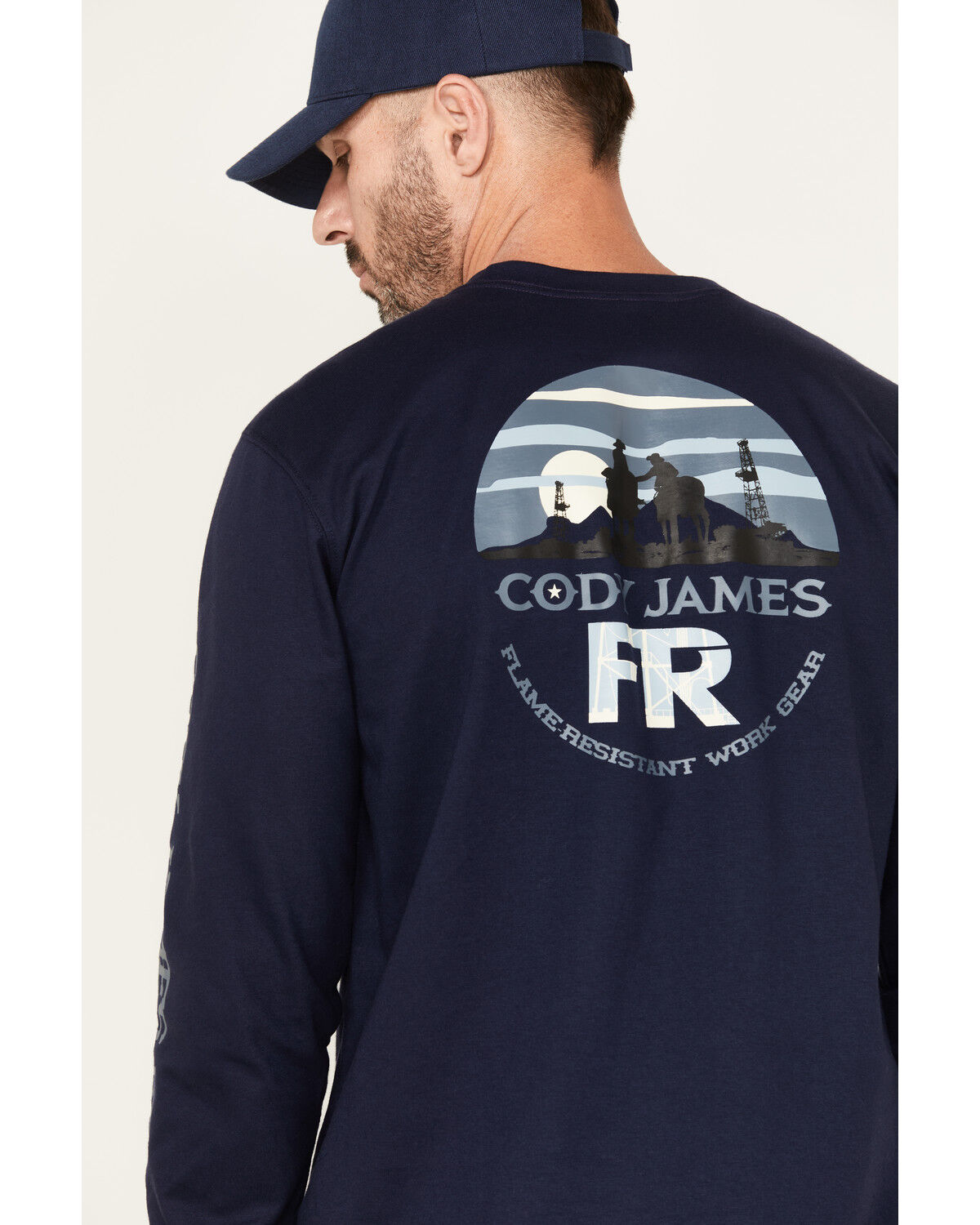 Image #4 - Cody James Men's FR Range Cowboys Graphic Long Sleeve Work T-Shirt, Navy, hi-res
