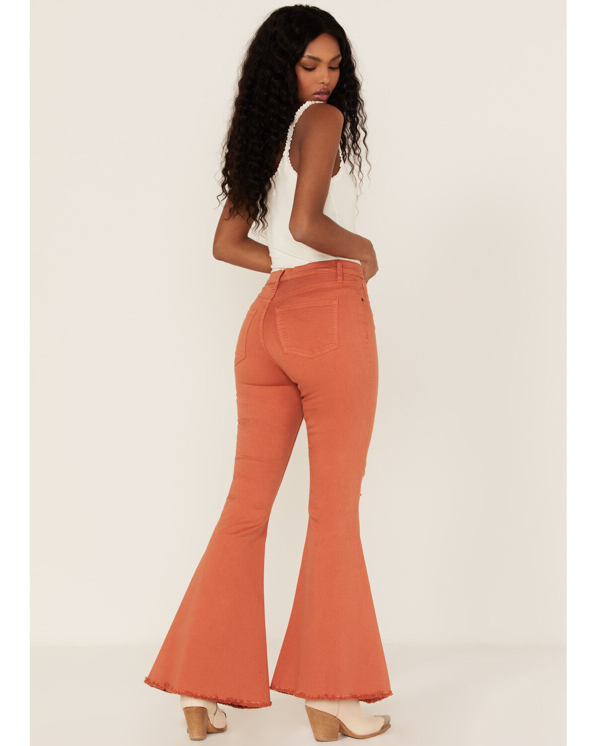 Image #3 - Sneak Peek Women's High Rise Distressed Flare Jeans, Brandy Brown, hi-res