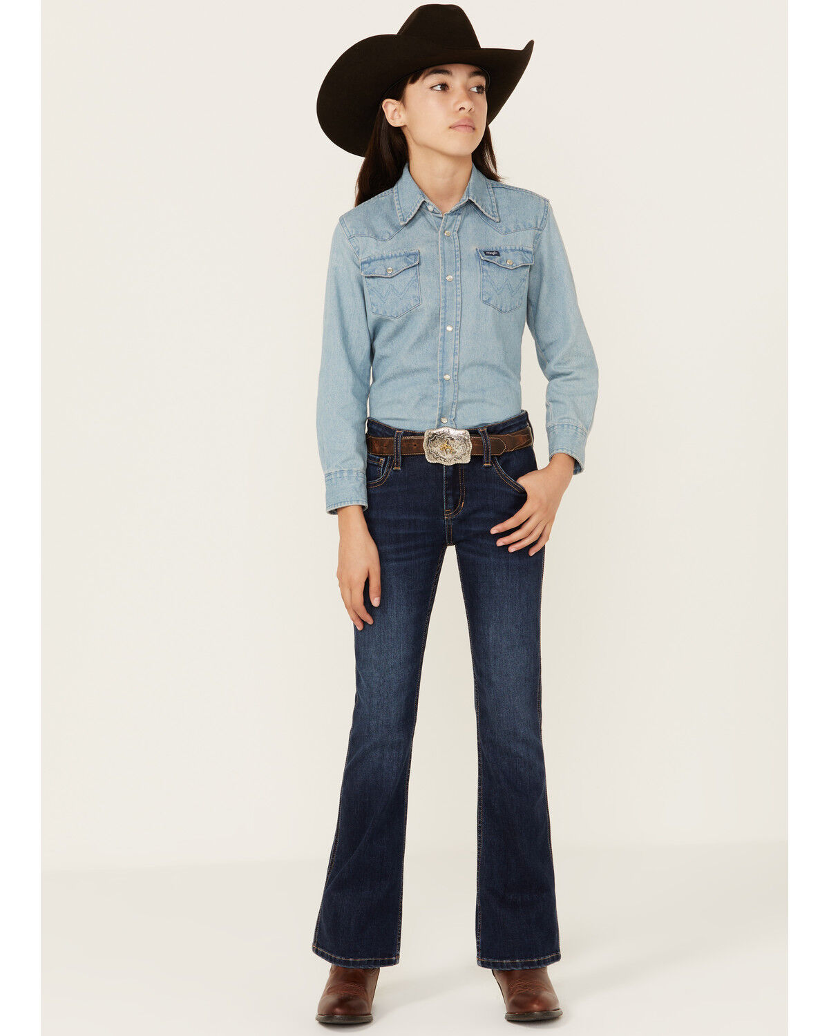 Image #2 - Shyanne Girls' Dark Wash Stretch Bootcut Riding Jeans, Dark Wash, hi-res