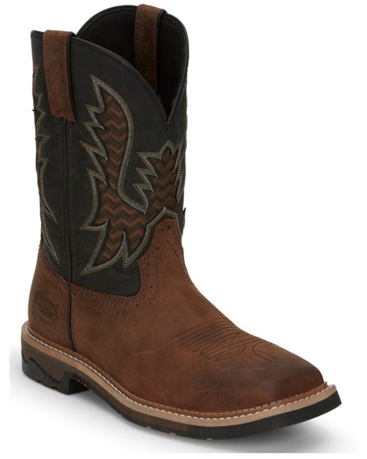 Image #1 - Justin Men's Stampede Bolt Soft Pull On Western Work Boots - Square Toe, Pecan, hi-res