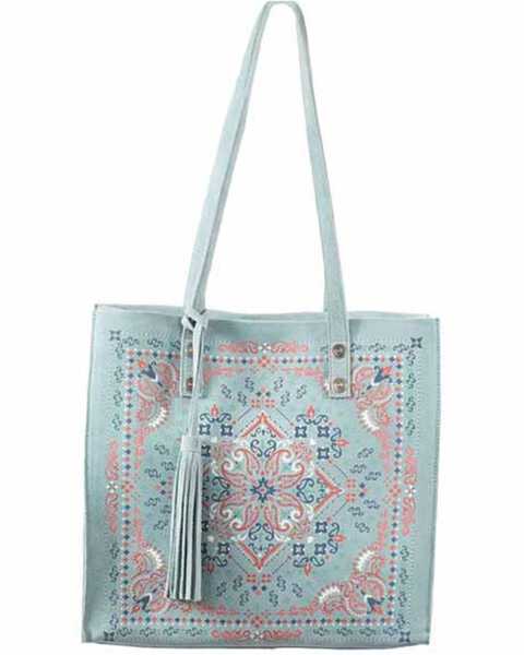 Scully Women's Printed Leather Tote, Turquoise, hi-res