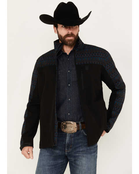Image #1 - RANK 45® Men's Southwestern Block Print Softshell Jacket - Tall , Black, hi-res