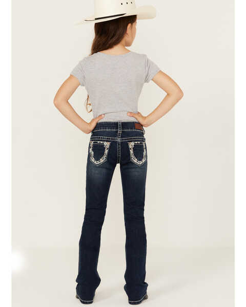 Image #3 - Shyanne Little Girls' Southwestern Floral Border Pocket Stretch Bootcut Denim Jeans , Blue, hi-res