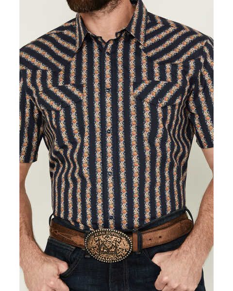 Image #3 - Gibson Men's Belmont Striped Short Sleeve Snap Western Shirt , Navy, hi-res