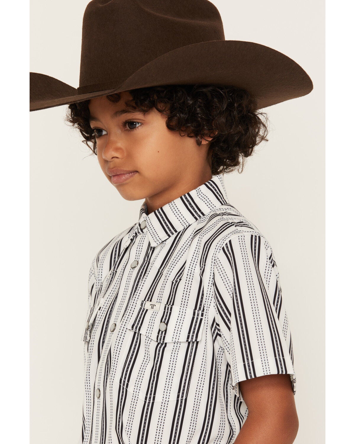 Image #2 - Ferrell Boys' Jake Tek Striped Print Short Sleeve Snap Performance Western Shirt, White, hi-res