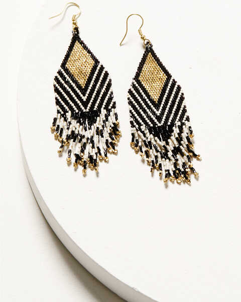Image #1 - Ink + Alloy Women's Stripe Luxe Fringe Earrings, Black, hi-res