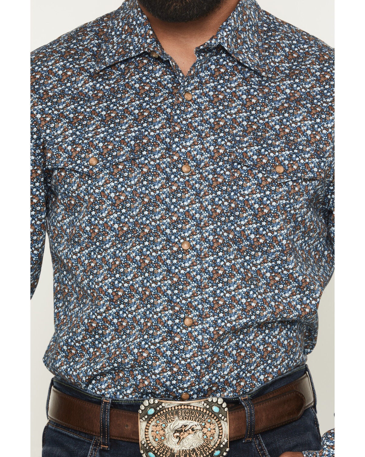 Image #3 - Wrangler Retro Men's Floral Print Long Sleeve Snap Western Shirt, Blue, hi-res