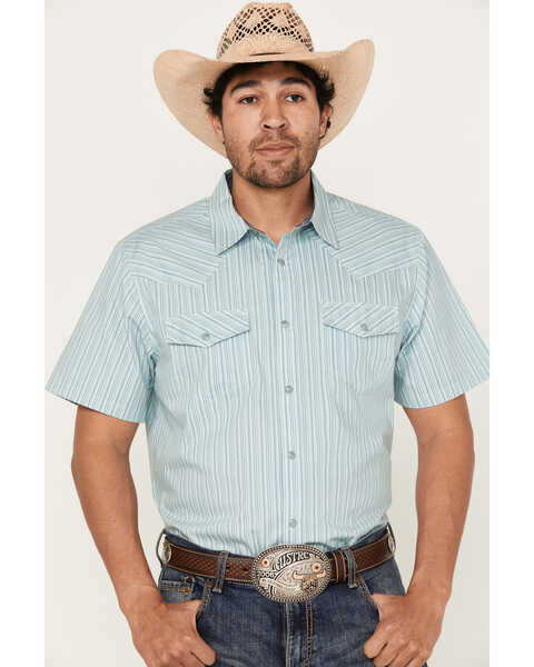 Cody James Men's Agua Dulce Striped Short Sleeve Snap Western Shirt, White, hi-res