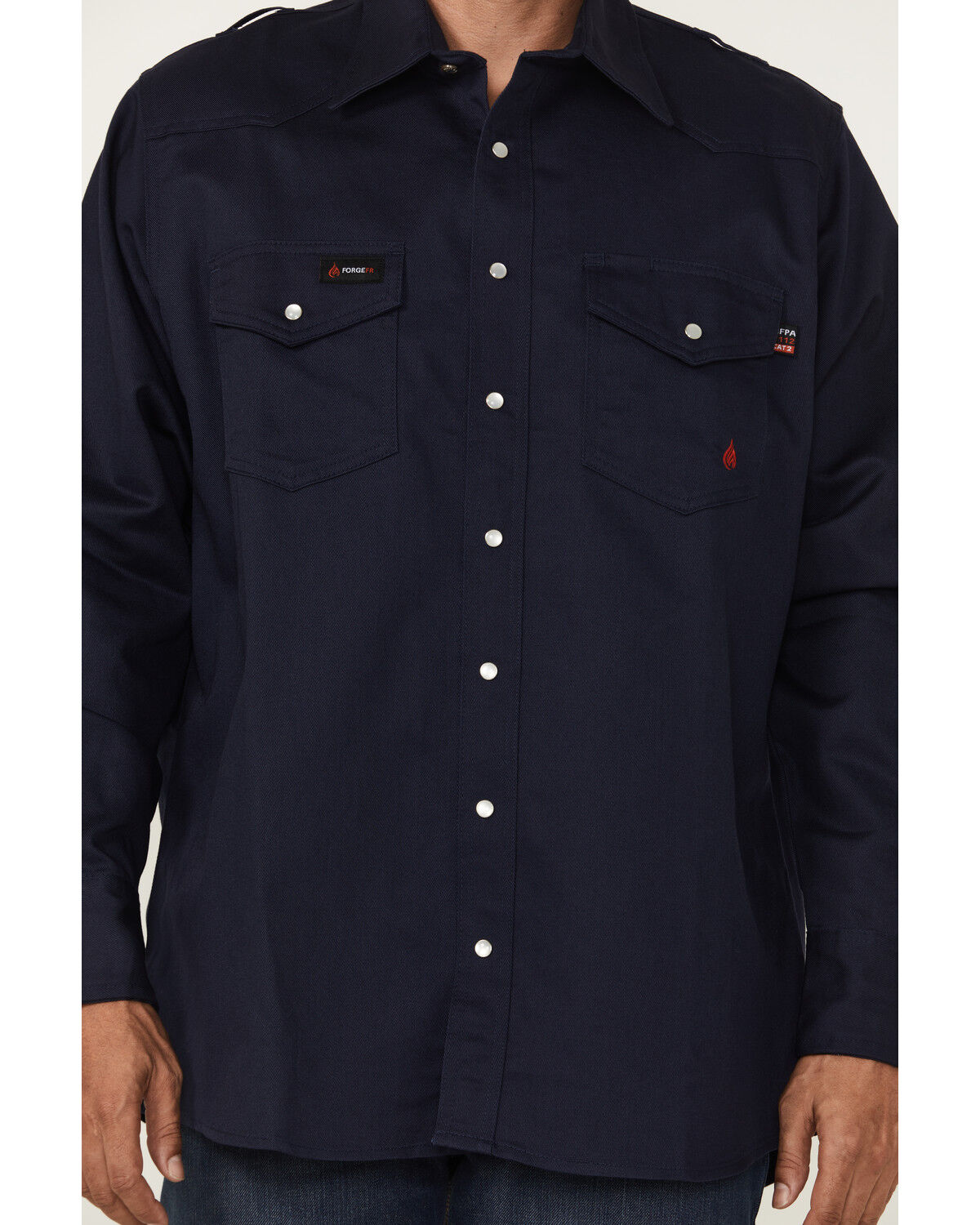 Image #3 - Forge Workwear Men's FR Solid Long Sleeve Snap Work Shirt, Navy, hi-res