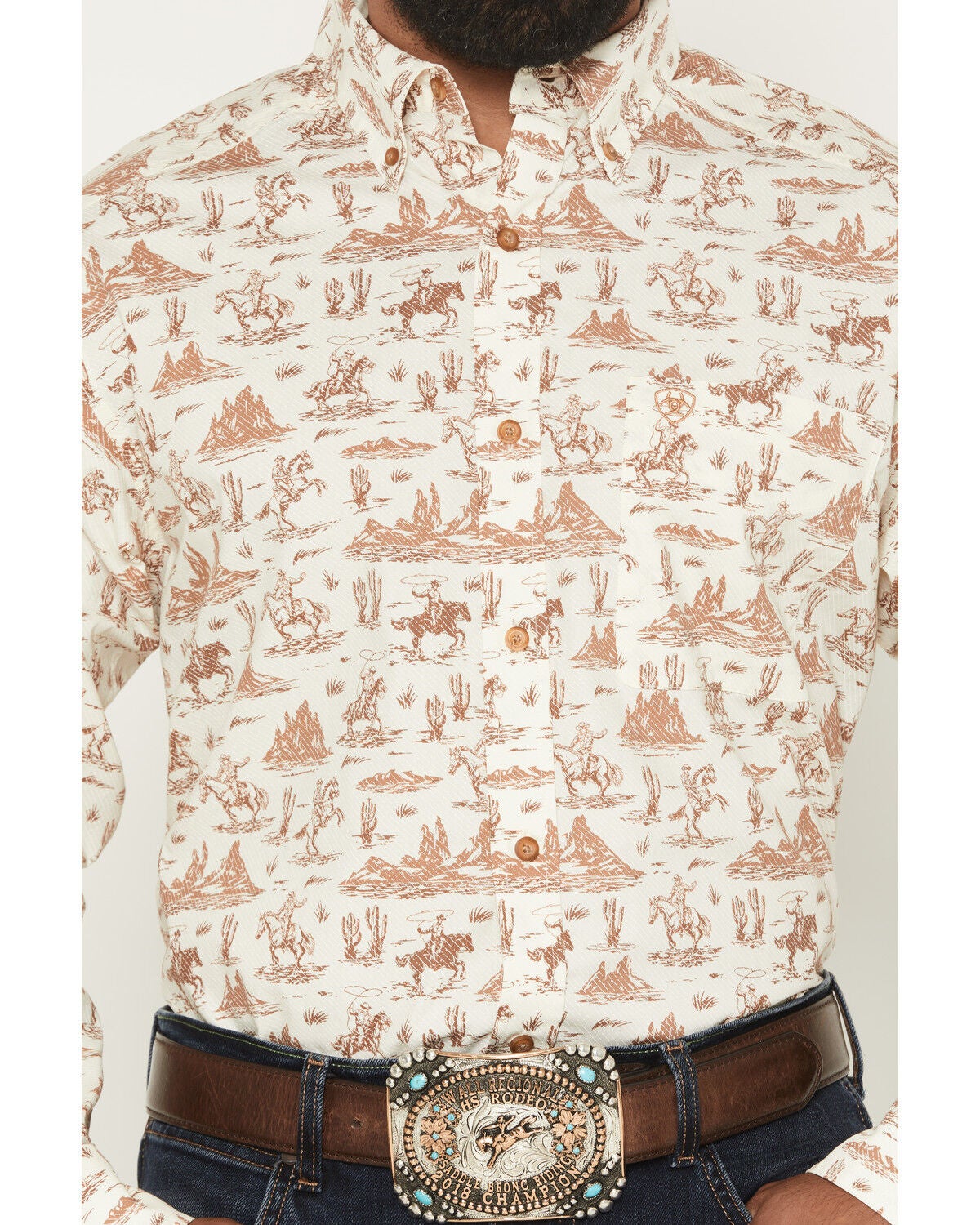 Image #3 - Ariat Men's Saint Conversation Print Long Sleeve Button-Down Western Shirt, Cream, hi-res