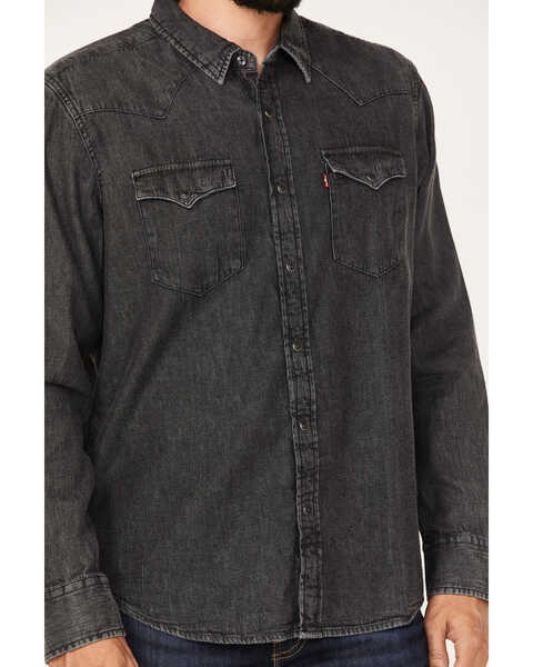 Image #3 - Levi's Men's Classic Denim Long Sleeve Western Snap Shirt, Black, hi-res
